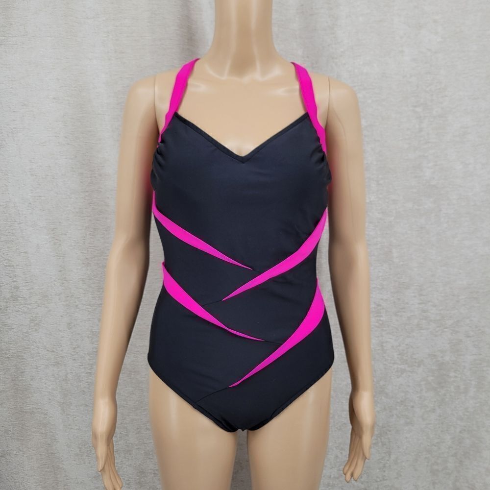Carol Wior Woman's 90s Slimsuit One Piece Swimsuit Women's size 10 Pink Black
